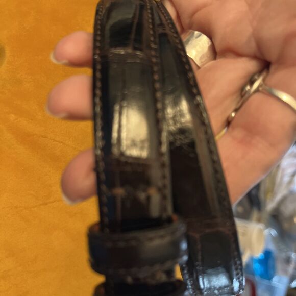 Ralph Lauren Genuine Alligator Leather Belt Dk Brown Sterling Silver Buckle 28 - Picture 5 of 16